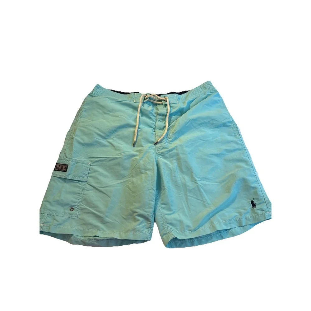 Polo Ralph Lauren Board Shorts Swim Azure Blue Cargo Pocket Y2K 90s‎ Men's XXL